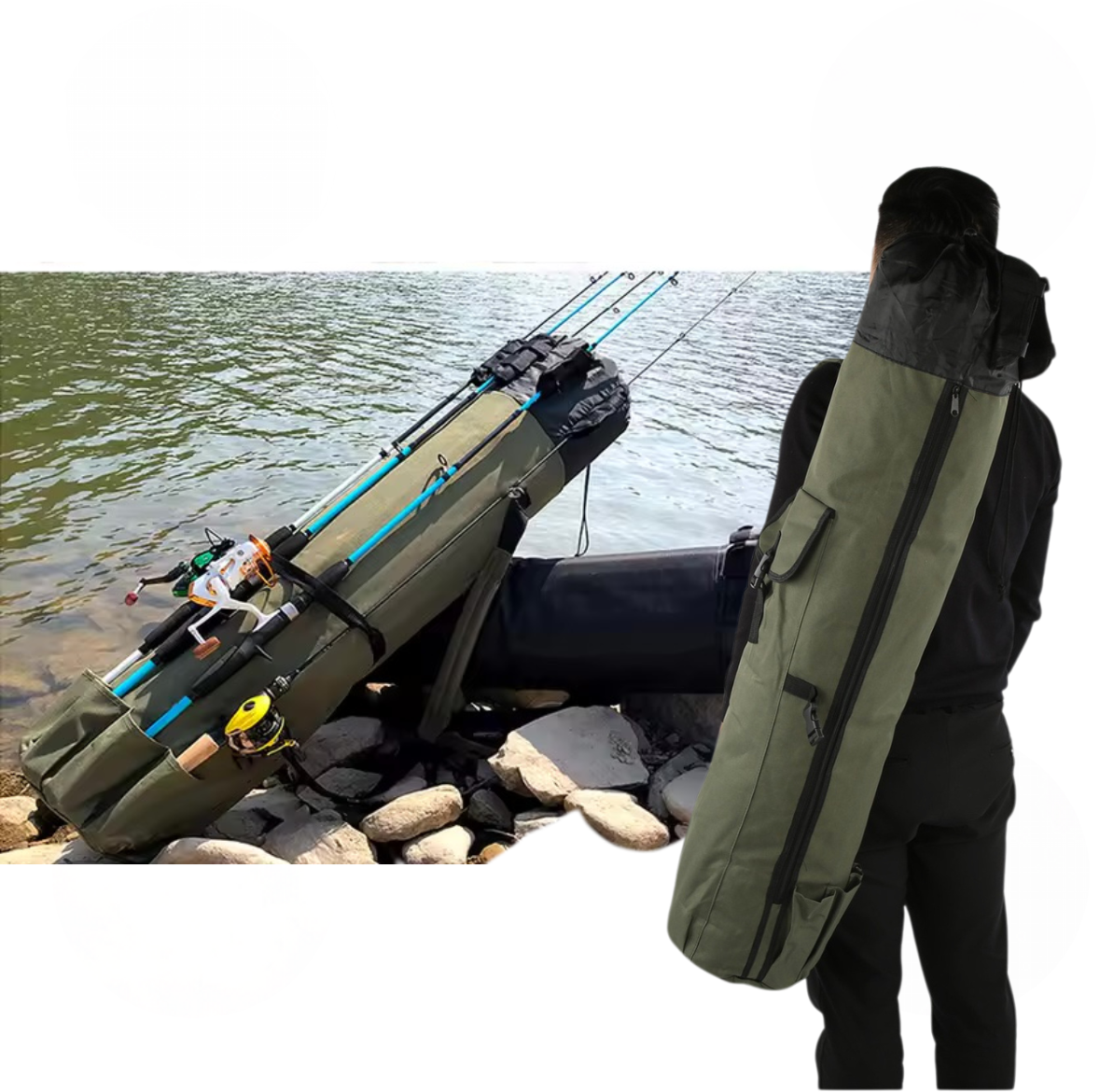 Cylinderformad multifunktionell fiskeförvaringsväska